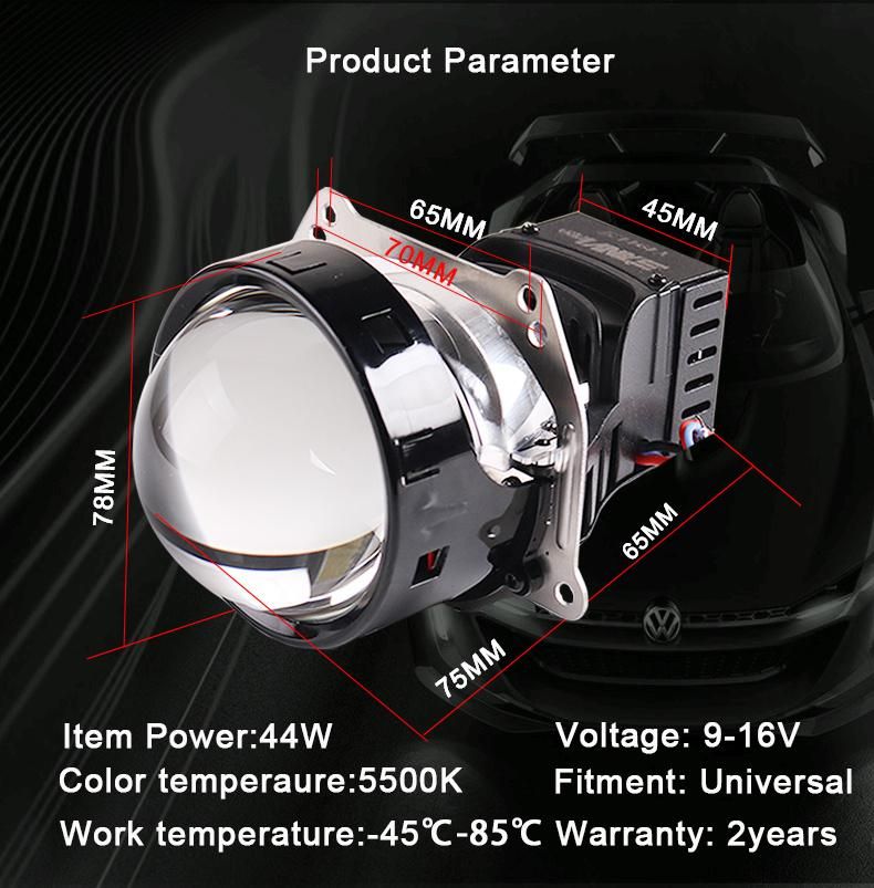 Sanvi Newest A8 3 Inches Car Bi LED Projector Lens Headlight 5500K 50W Auto LED Projector Headlamp Car Light Acceesories