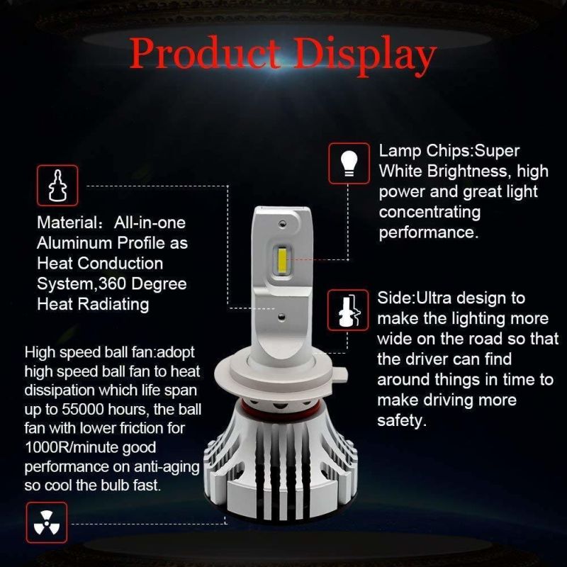 Auto H11 9006 9005 H7 Headlight Kit Cooling Fan Canbus System F2 LED Car Light H7 Headlight Bulb