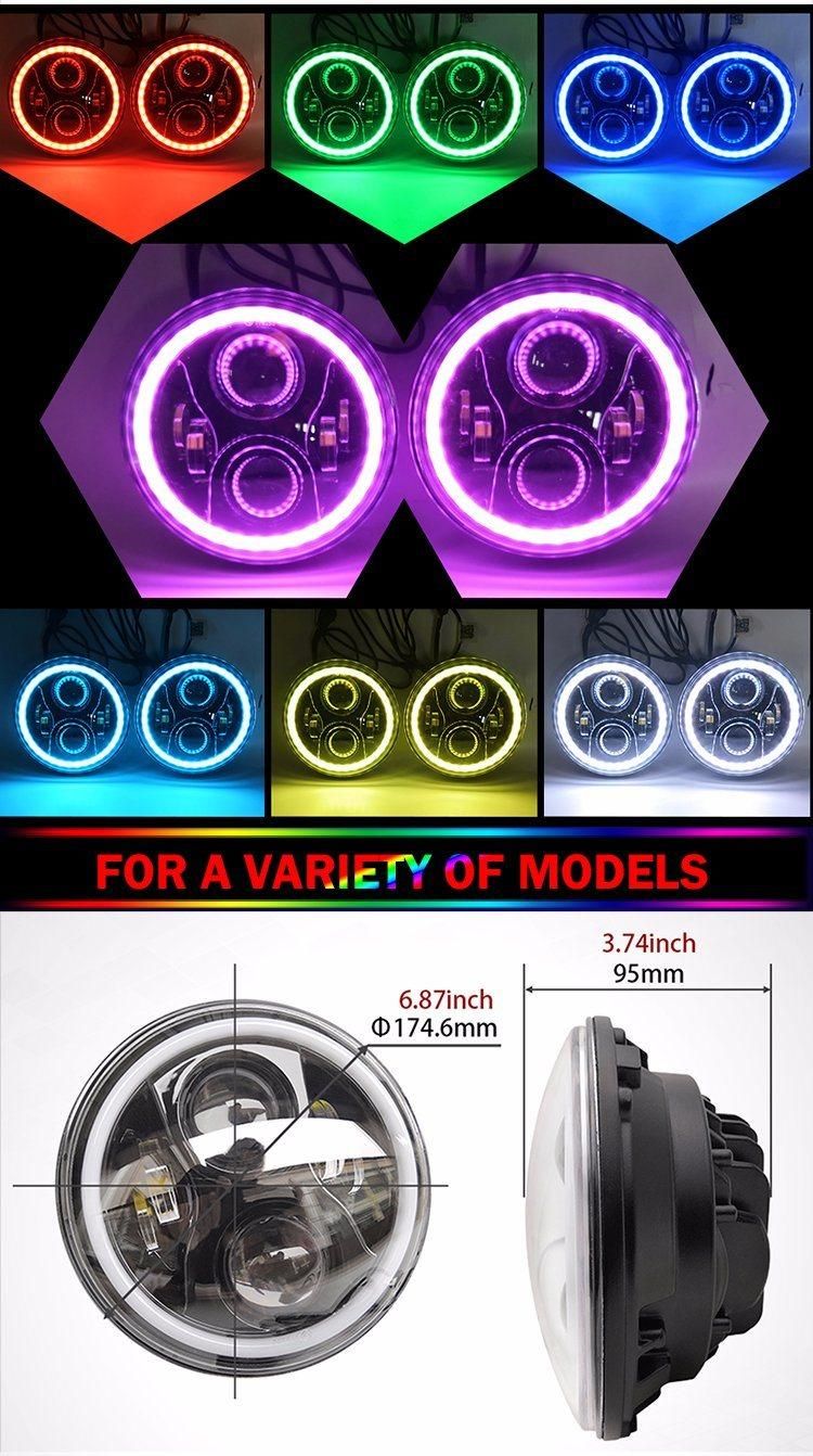 Automotive Turn Signal Motorcycle DRL Multi Color Angel Eye 12V 24V Round Daymaker Car 7" Inch LED Headlight