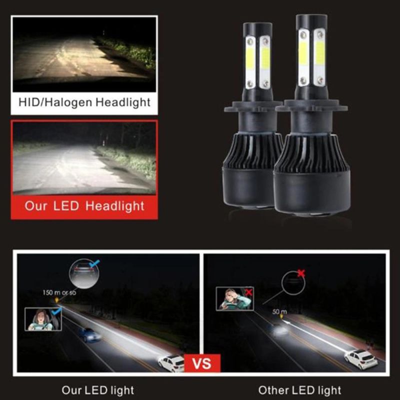9005 9006 Combo 4 Sides COB LED Headlights Conversion Kit Total 70W 16000lm High/Low Beam, H4 H7 H11 H13 Headlight