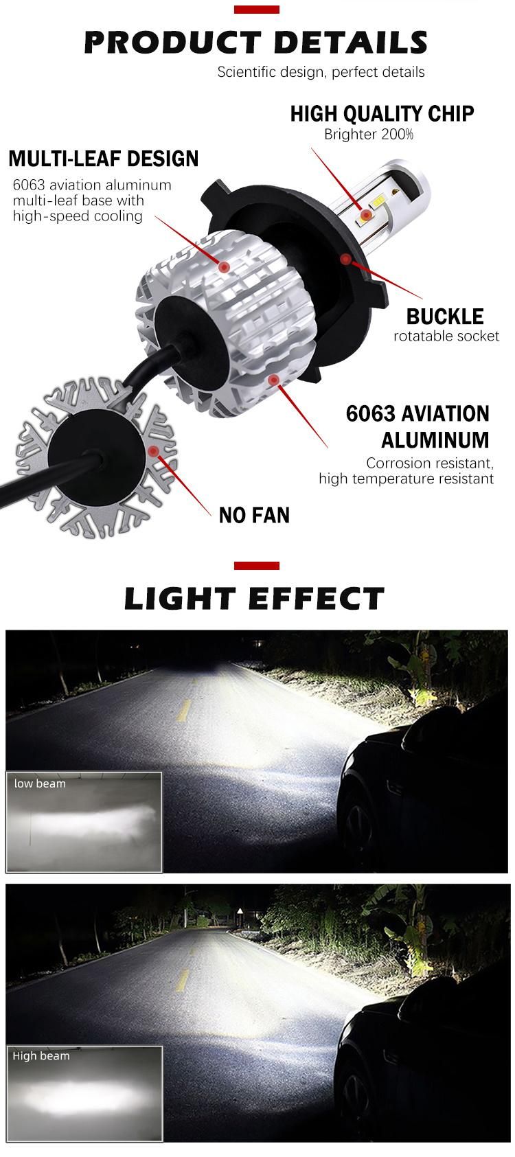 High Quality Car LED H4 Lamps K1 Fanless Light Bulb Kit H1 9005 9006 H11 12V H11 H7 Auto Car LED Headlight