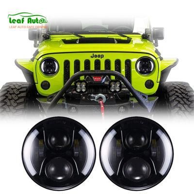 7 Inch Round LED Headlights for Jeep Wrangler Jk Tj Lj Hummer Harley Half Halo Ring 60W 7&quot; Projection Headlight Kit