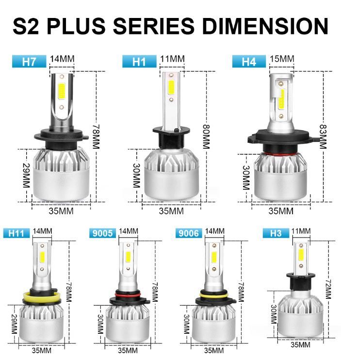 S2 Car Headlight Bulbs with 6500K 4300K 8000K LED Fog Light