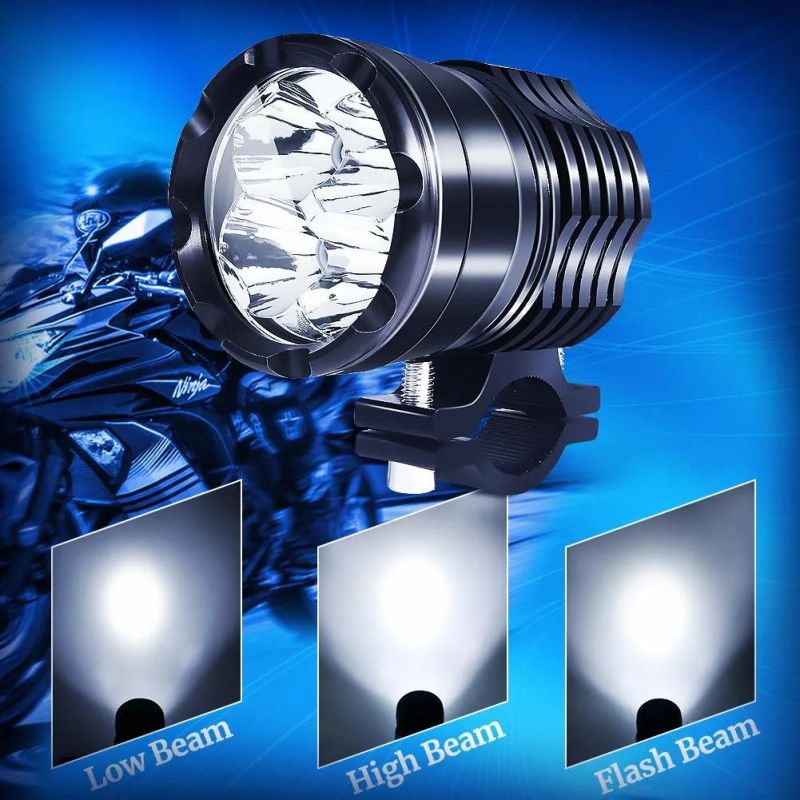 12V 24V 40W Motorcycle LED Driving Lights, 2X High/Low/Strobe Bicycle Dirt Bike Spotlight with Switch
