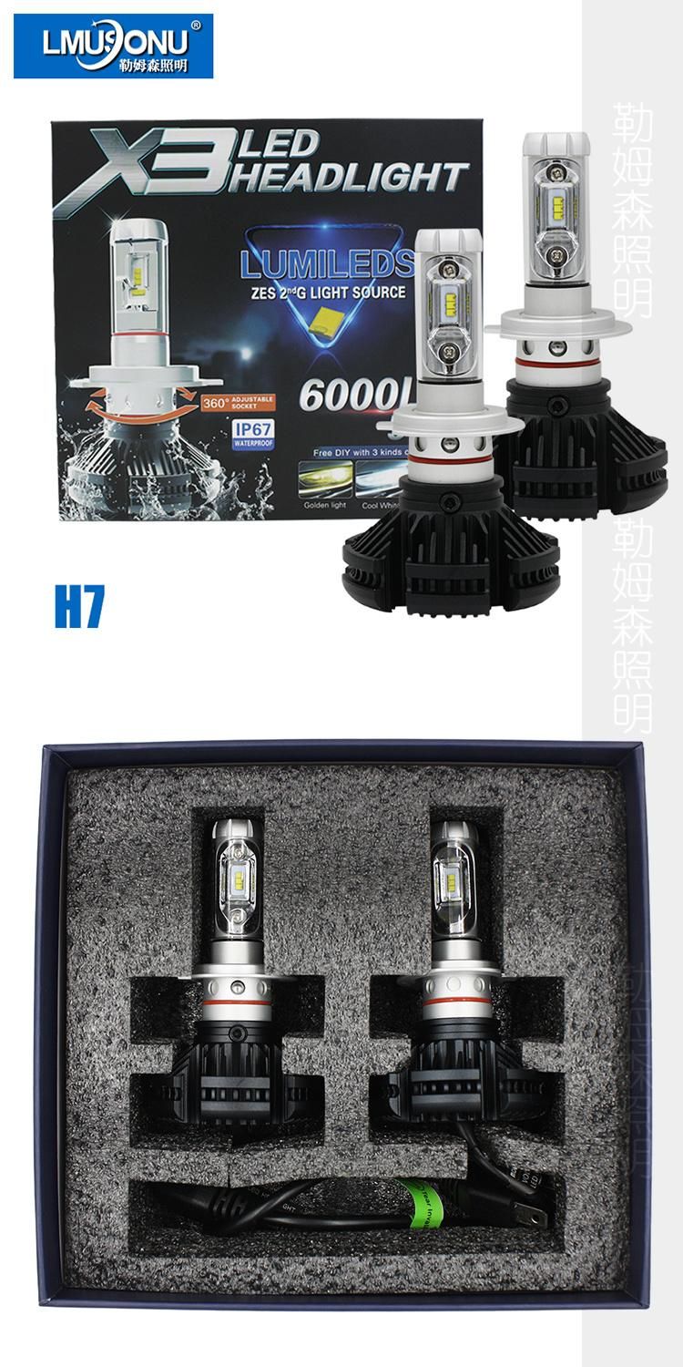 Lmusonu X3 H7 LED Headlight 25W 6000lm Car LED Auto Light