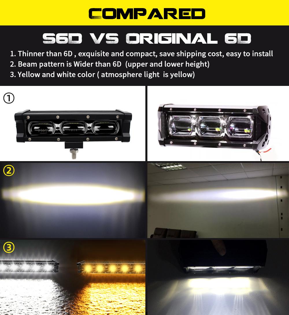 Bright 6D Lens Design S6d Light Bar C Ree Chip Yellow and White Ambient Light Yellow IP67 Truck LED Light Bar