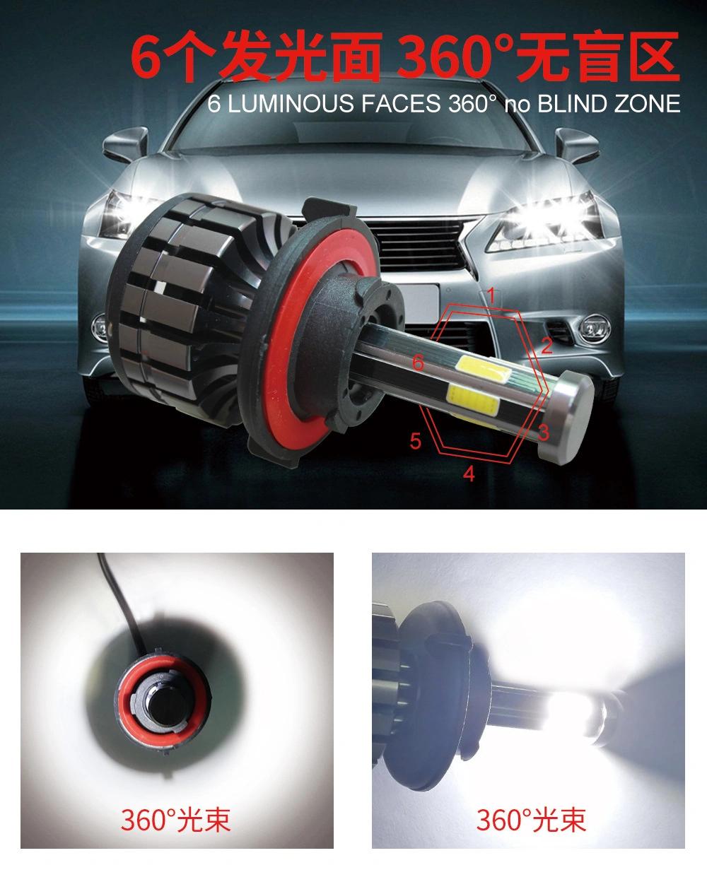 Powerful 6 Sides H7 LED Car Headlight Bulbs 3000K 6000K 8000K 6000lm COB LED Headlights Auto Lighst Bulbs for Cars X6s Car Styling New Product