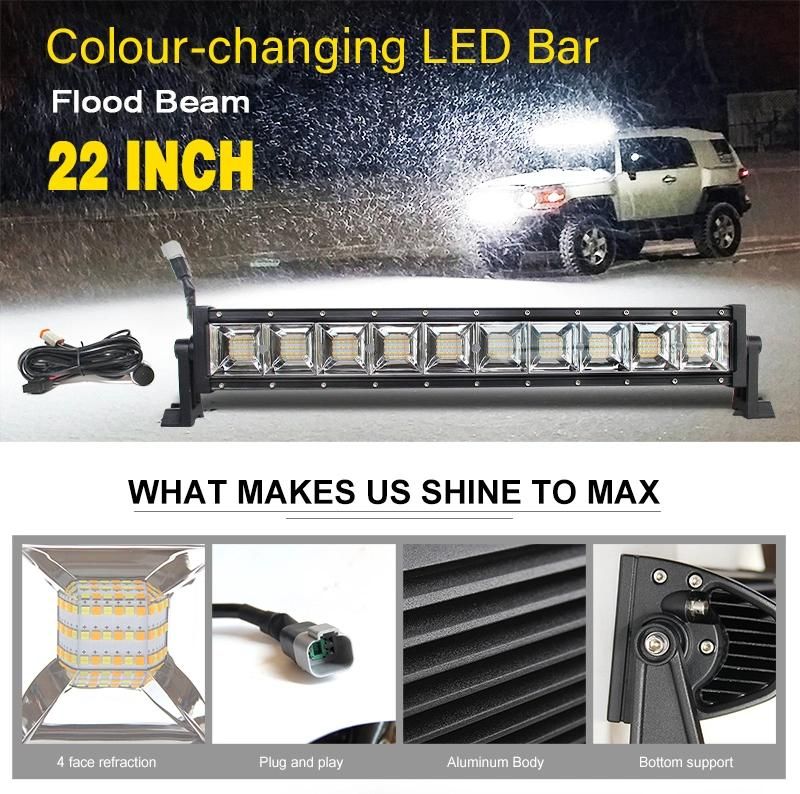 Waterproof IP68 Dual Color Amber Aurora 22" Strobe Slim 4X4 Car LED Light Bar