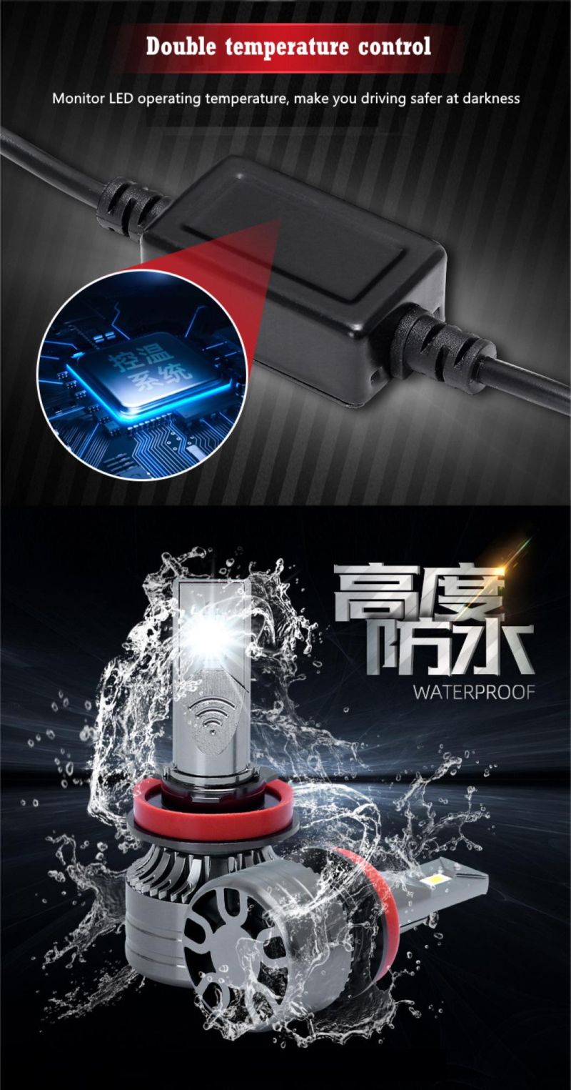 12V LED Headlight 70W Super Bright Waterproof IP687 Fan Cooling Car LED Headlamp Bulbs
