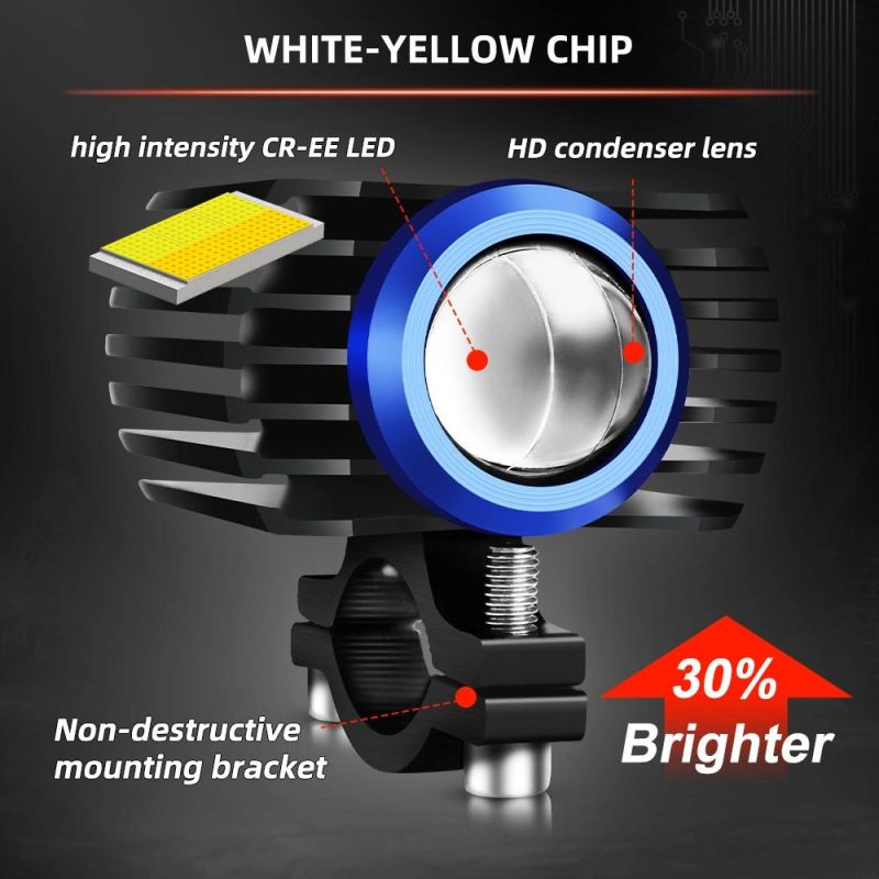 Hot Sale Spotlight 20W U7 Motorcycle LED White and Yellow Driving Lighting System Head Light External Motor Bike Spotlight