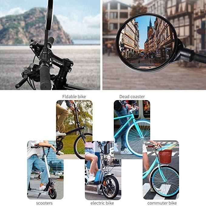 Bike Mirror Pair, Adjustable Rotatable Safe Multi Angle Bicycle Rear View Glass Mirror, for Mountain Bike, off-Road Bike