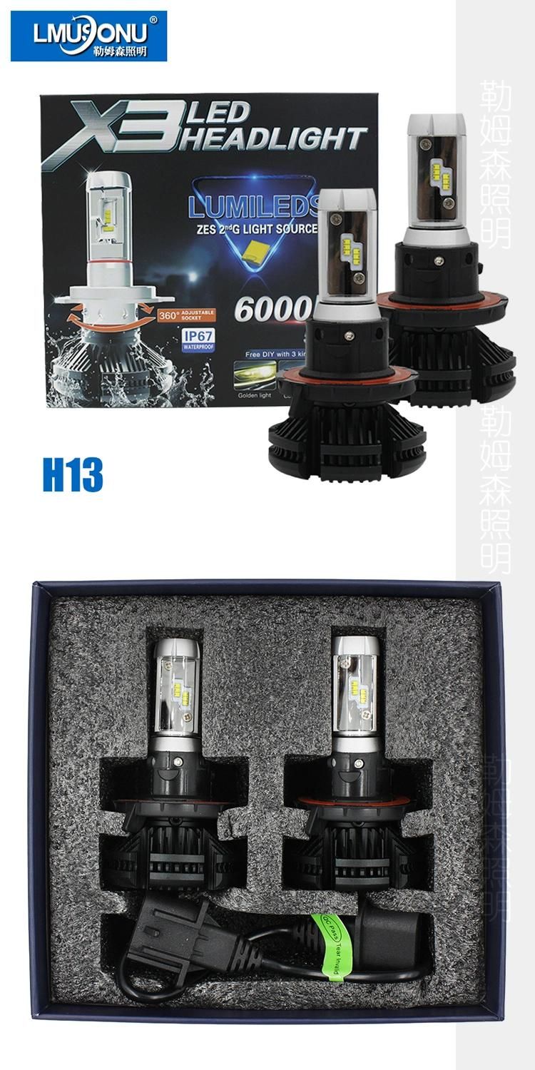 Lmusonu X3 Car H13 LED Headlight LED Car Light 25W 6000lm for Auto