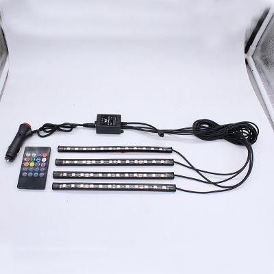 4PCS 48SMD Car RGB LED Strip Light 12SMD Decorative Atmosphere Lamps Car Interior Light with Remote