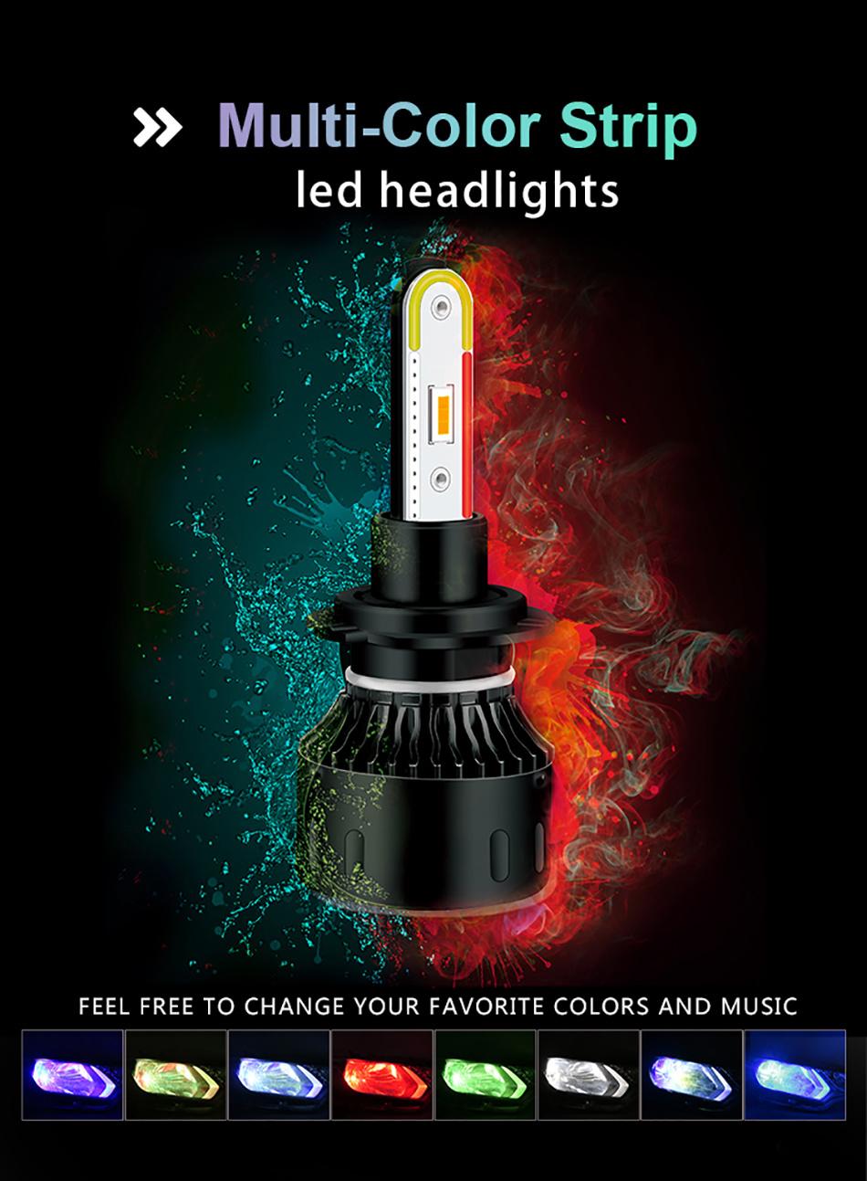 APP Bluetooth Music Control Hb3 Hb4 Fog Light Car Headlight Multi-Color H11 LED 9005 9006 LED Bulb RGB H4 H7 LED