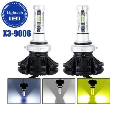 High Power 50W Fanless Hb4 9006 3 Color LED Headlight