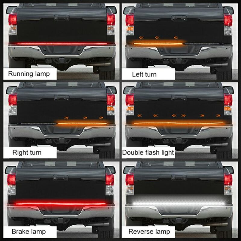 60" 3 Row Pickup Truck Tailgate Light Bar Strip with Reverse Brake Turn Signal Light