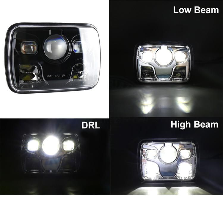 Square LED Headlight for Jeep Cherokee Xj Yj Mj 7X6 5X7 Chrome Reflector Sealed Beam Replacement Motorcycle 7 Inch Headlight DRL