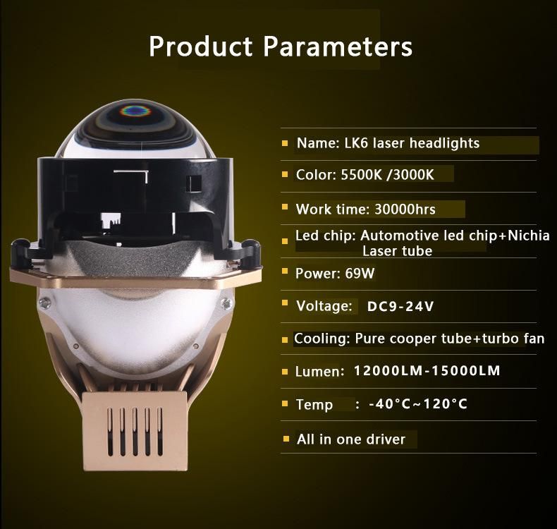 Sanvi Car Auto Lk6 12V 69W 5500K Bi LED Projector Lens Laser Headlight Headlamp Car Lens Laser Bi-LED Lens Auto Headlamp Retrofit Kit Lamp Factory Supplier