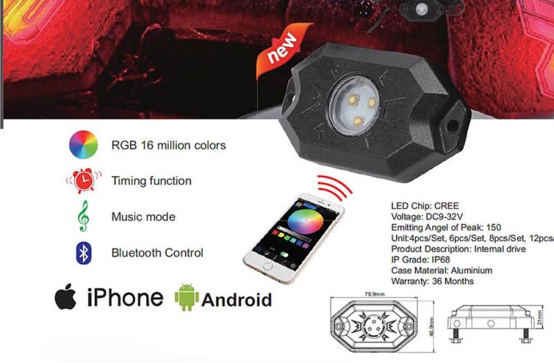RGB High Power LED Car Rock Light Control by Cellphone