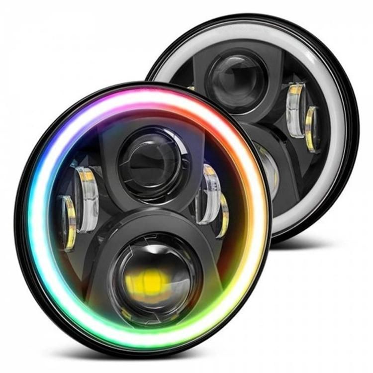 7 Inch Round DRL Headlight for Jeep Wrangler Lada Harley Bluetooth RGB DRL Halo Ring High Low Beam LED Headlight Auto Lamps