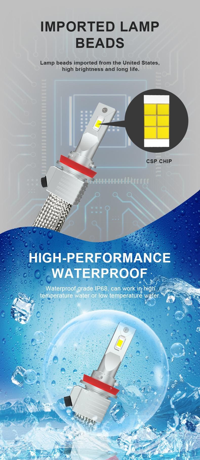 Conpex P11 12V Csp Chip Copper Strip Heat Dissipation Fanless H11 LED Headlights for Automotive Modification