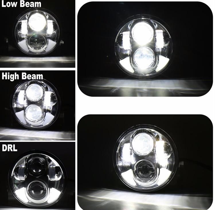 White DRL High Low Beam Projector LED Headlight for Glide Low Rider Harley Motorcycle 5.75 Inch Headlamp