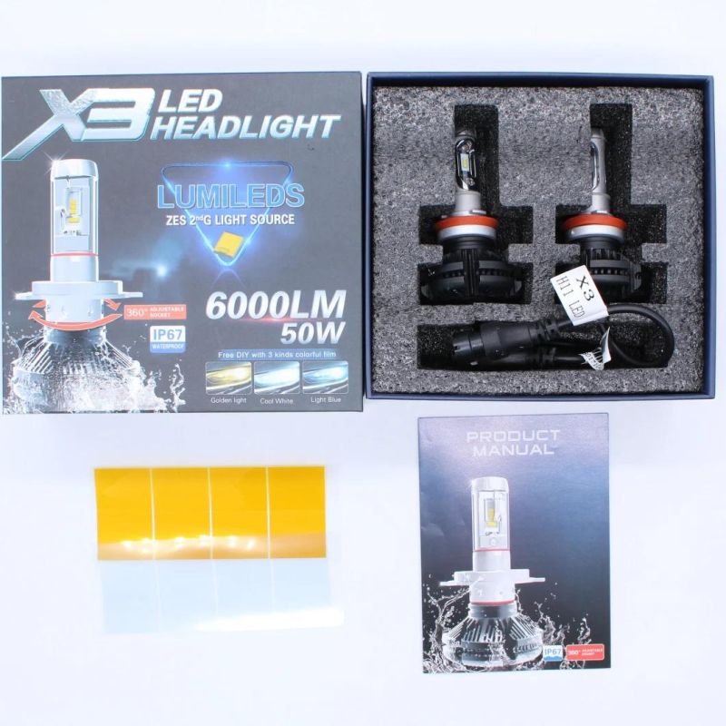 50W LED Vehicle Headlights 6000lumen   12V Automotive Headlights H4 H13 9004 9007 LED Headlights