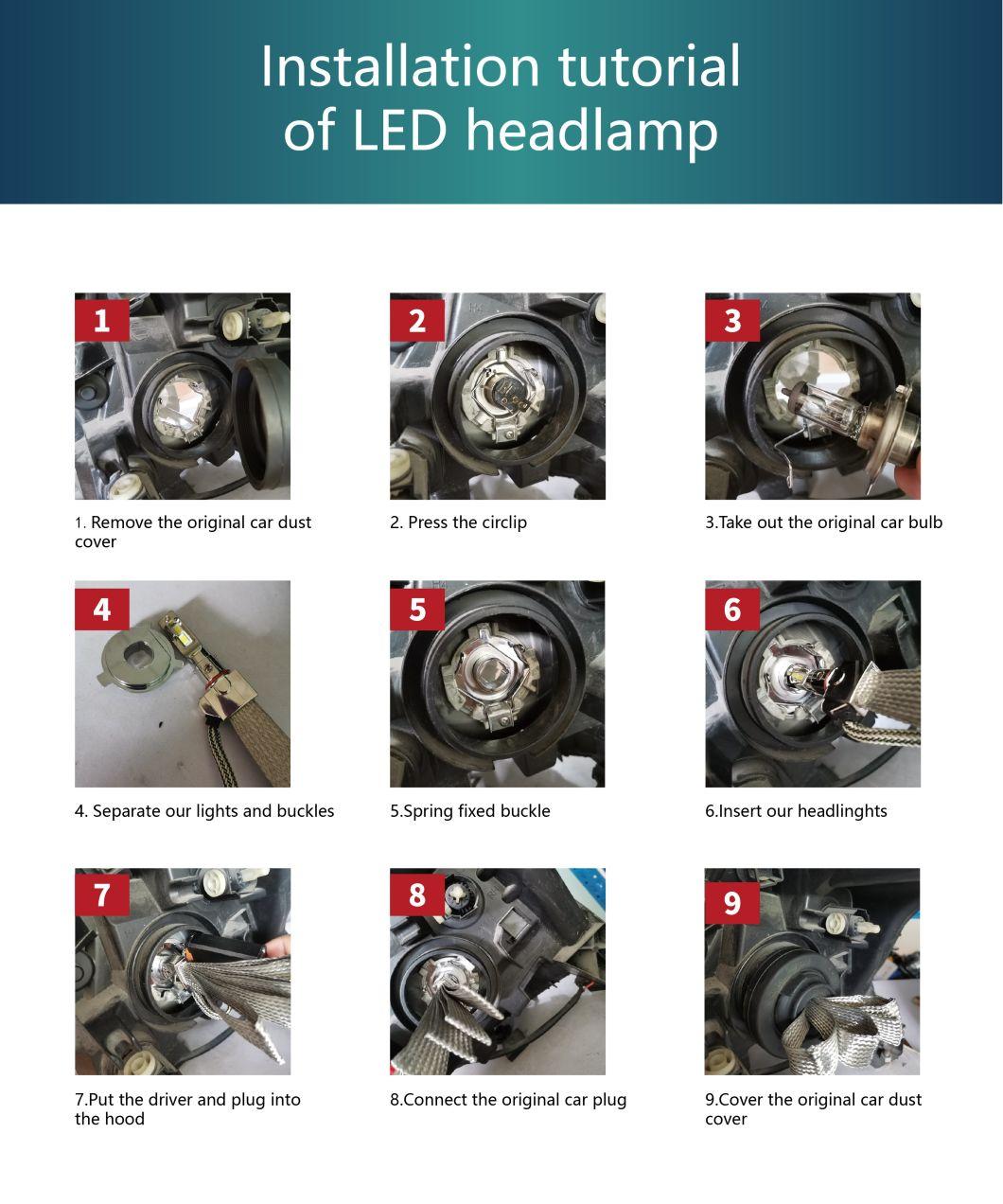 Intense Beam Csp Chip P10 H4 Without Fan Auto Lighting LED Headlight with Copper Strip Cooling