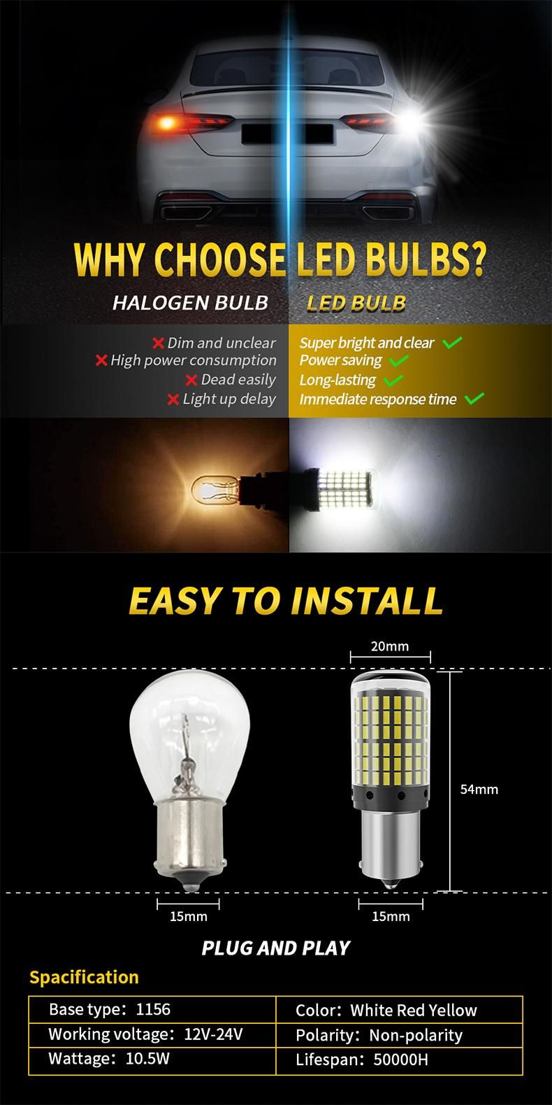 1156 1157 Brake Light 7440 7443 3157 Turn Sign Light 144SMD 3014 LED Canbus Reverse Light Bulb for Car