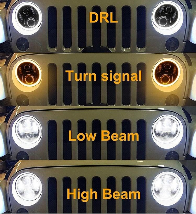 60W 7 Inch Round LED Headlight Amber Turn Signal Halo for Jeep Wrangler Jk Cj Tj Hummer Harley