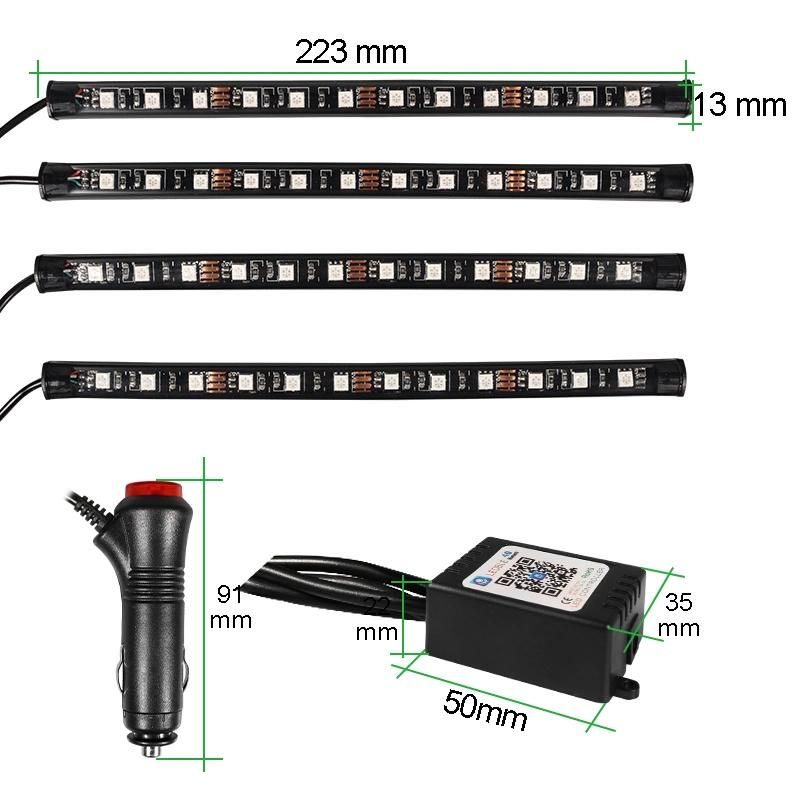 RGB LED Strip Remote Control Atmosphere Lamp 12V 12 LED Chips 12 Color Decorative Car Interior Light