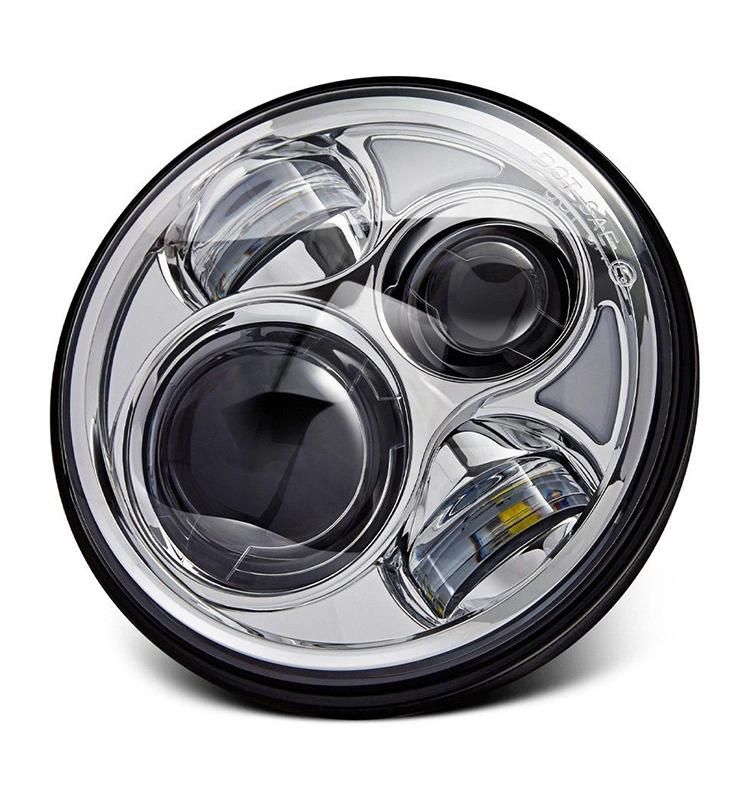 5-3/4" Round LED Projection Headlight with DRL for Harley Motorcycles Black DOT 5.75" Motorcycle Headlamp