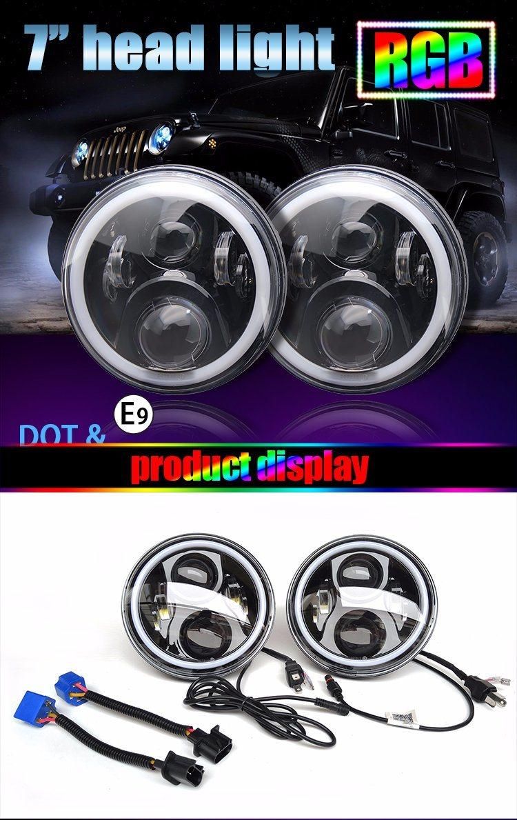 Automotive Turn Signal Motorcycle DRL Multi Color Angel Eye 12V 24V Round Daymaker Car 7" Inch LED Headlight