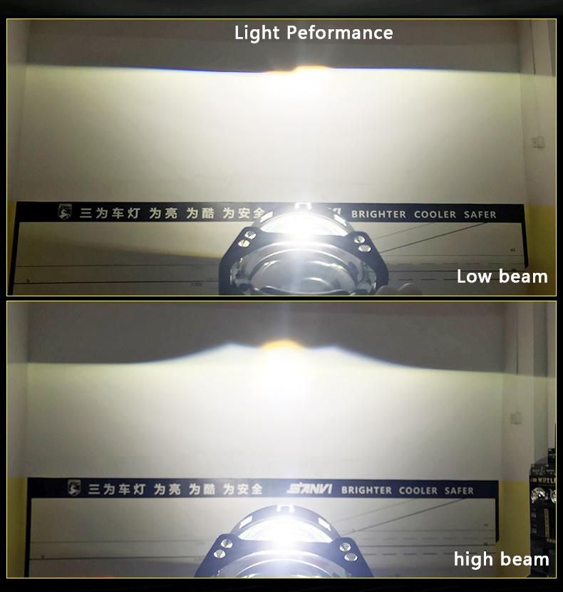 Sanvi Newest A8 3 Inches Car Bi LED Projector Lens Headlight 5500K 50W Auto LED Projector Headlamp Car Light Acceesories