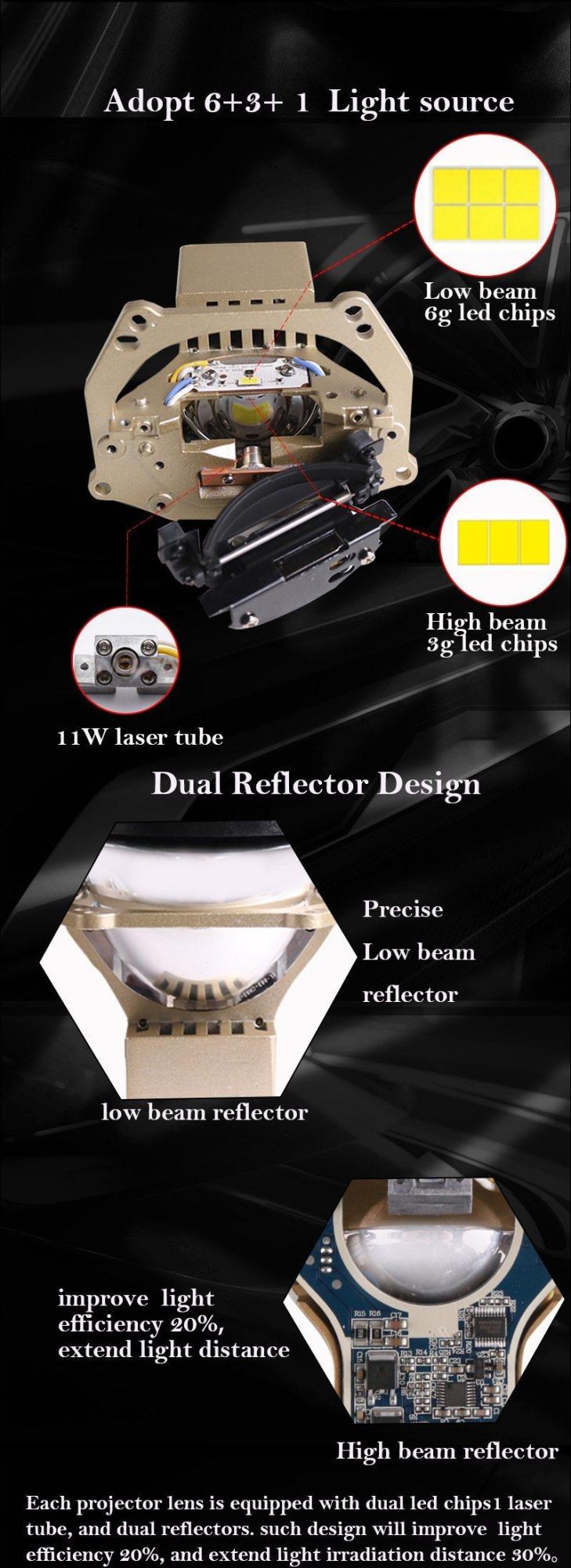China Factory Hot Sale High Quality Super Bright Car Light Replacement 3 Inch A8l Laser Headlight 58W 6000K LED Projector Lens Headlamp Conversion DIY Kits