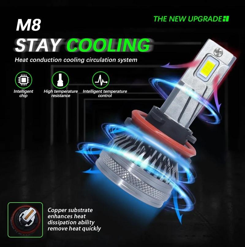 M8 LED Csp 3570 Chip LED Head Light with Fan LED H7 H4 LED Headlight