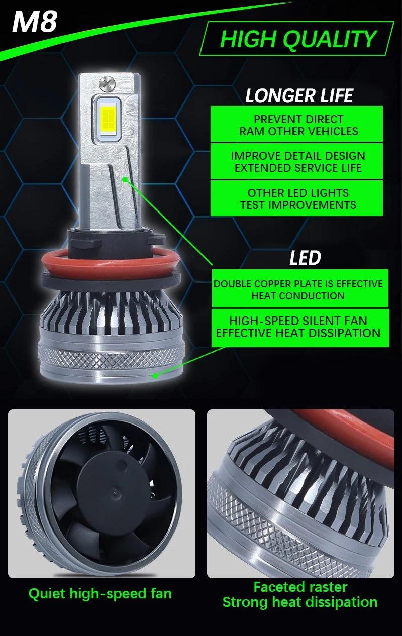 M8 LED Csp 3570 Chip LED Head Light with Fan LED H7 H4 LED Headlight