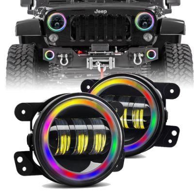 4 Inch Round RGB LED Fog Lights 30W Halo Ring DRL off Road Fog Lamps for Jeep Wrangler 2007-2015