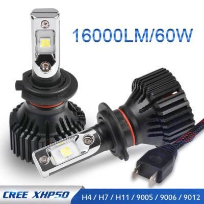 T8 H7 LED Headlight Xhp50 60W 16000lm H4 H11 H16 H13 Psx24W Psx26W P13 9007 9004 9006 9012 H8 H9 5202 LED Fog Light Lamp