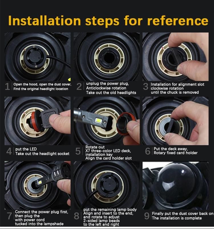 Car LED Headlight H7 H3 H11 9005 Hb3 9006 Super Bright Three-Color Flashing Front Fog Light LED Headlight Bulb X7 LED