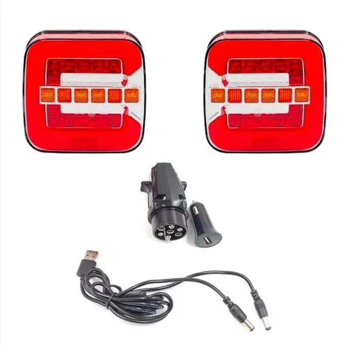 LED Wireless Trailer Lights, Magnetic Cable Free Turn Signal Tail Light Kit with 7 Pin Plug for 12V 24V Caravan Camper Van
