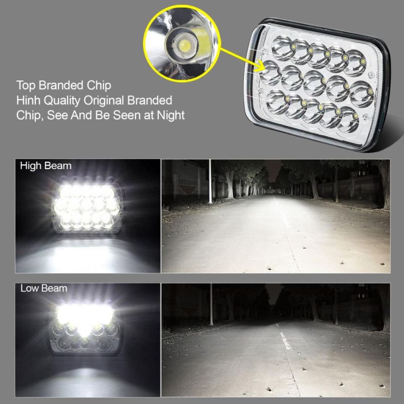 H6054 7X6/5X7 LED Headlights with High Low Sealed Beam Rectangle IP67 Waterproof Headlamp for Jeep