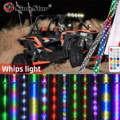 Swl2-4FT 2PCS Remote Control 360 Lighting Colourful RGB 4FT/1.2m Flexible LED Antenna Lighted Whip Flag for ATV UTV