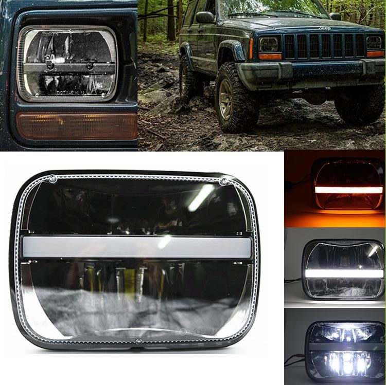 5X7 Inch Square Rectangular Car Headlight Replacement 7X6 30W White Amber DRL High Low Sealed Beam LED Headlight