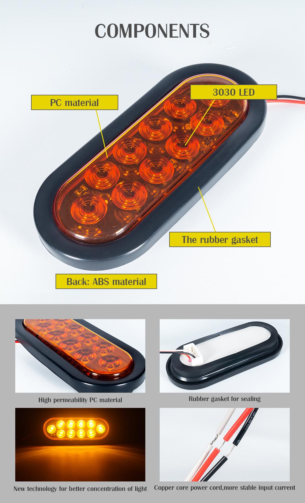 6 Inch Oval Trailer Tail Lamps Amber Turn Tail Lamps