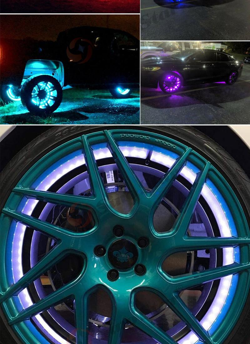 Sw7611737 25W 4 in 1 Car LED Wheel Ring Lights 17 Inch RGB 5050 SMD Chips Bluetooth Control Single Row Light Strip for Car