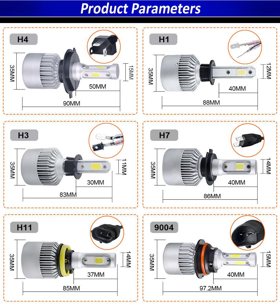 Auto Lighting Wholesale Three Side Head Lamp COB 72W 8000 Lumens 6500K Conversion Kit S2 Car LED Headlight Bulb