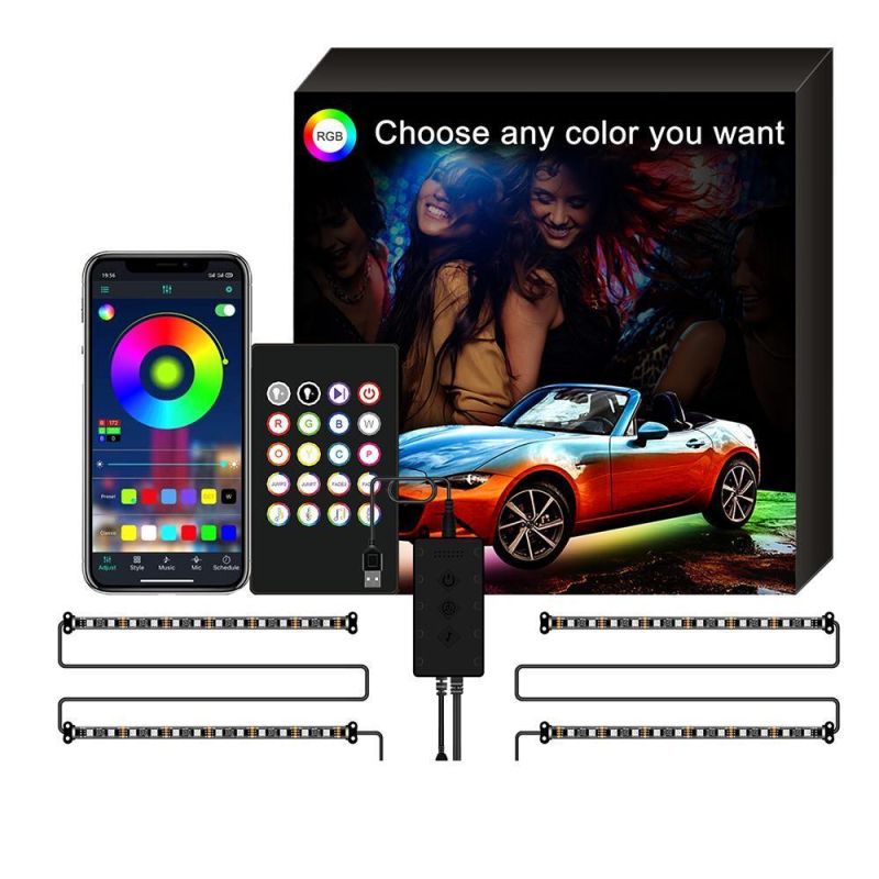 Custom Flexible RGB 5050 Bluetooth Car Light Bar SMD LED Strip Lights with Car Charger Triple Controls and 16 Million Colors Decoration Light