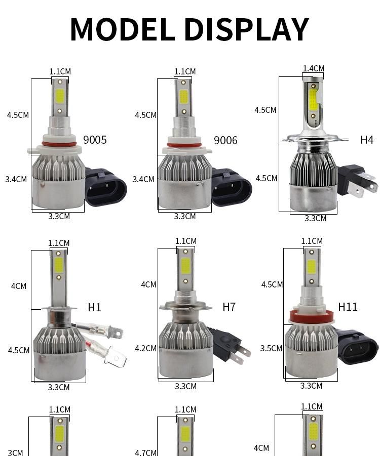 Auto Light 2PCS/Set Car Lights H4 C6 7600lm 72W LED Car Headlight Kit H4 Hi/Lo Light Bulbs 6000K 12V LED Car Light H7 LED Headlight