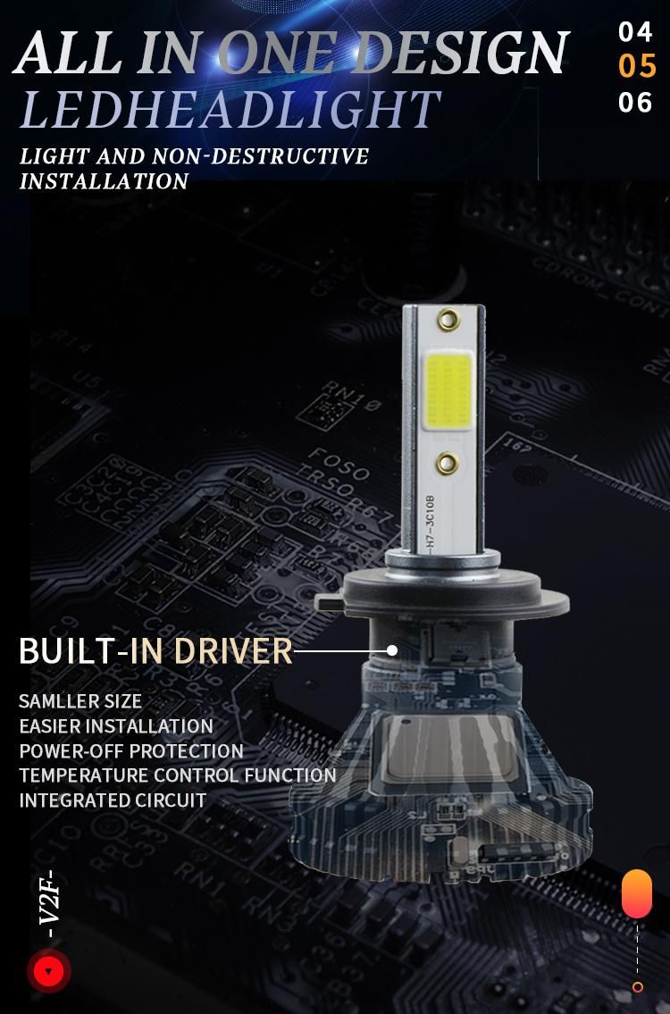 Weiyao V2f Auto Lighting System Car LED Light H1 H3 H4 H7 H11 9005 9006 2500lm 20W LED Headlights Car LED Kits Headlight Bulbs